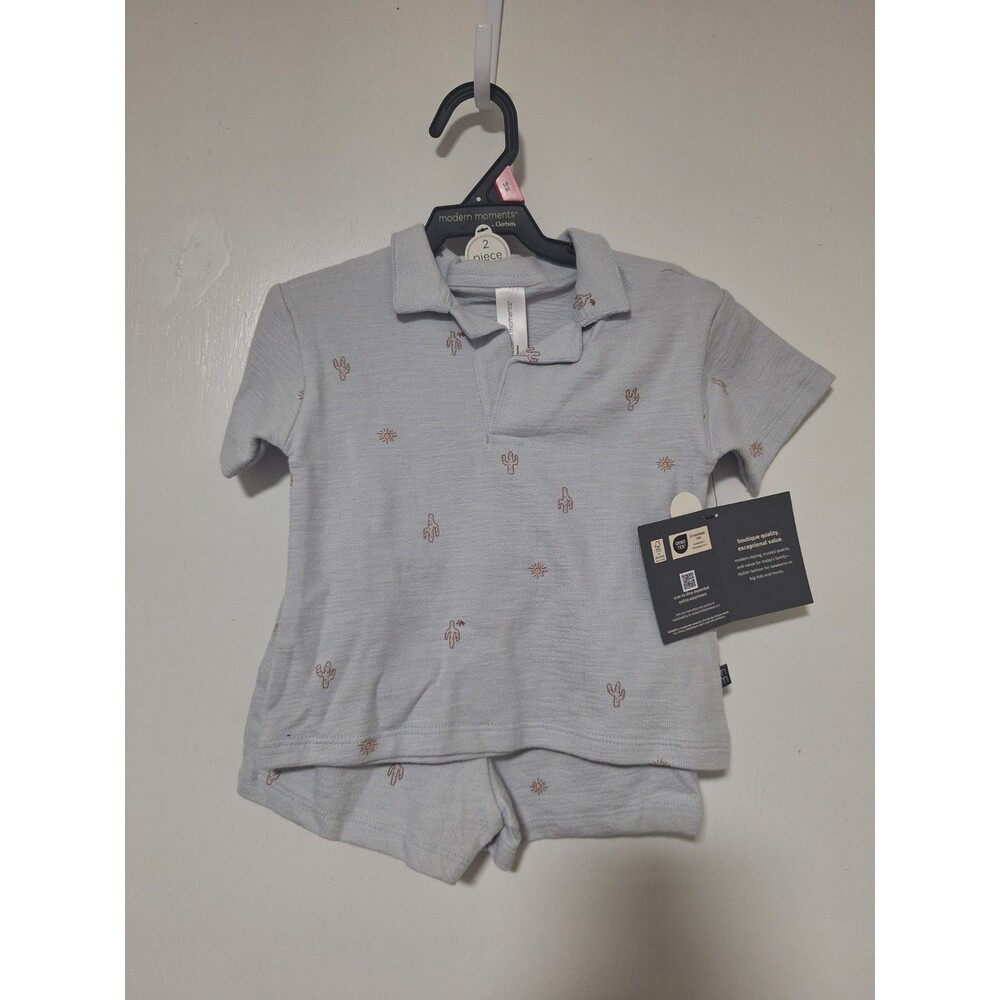 Modern Moments Gerber 18m 2 Piece Polo Shirt & Shorts Set Blue Cactus NWT